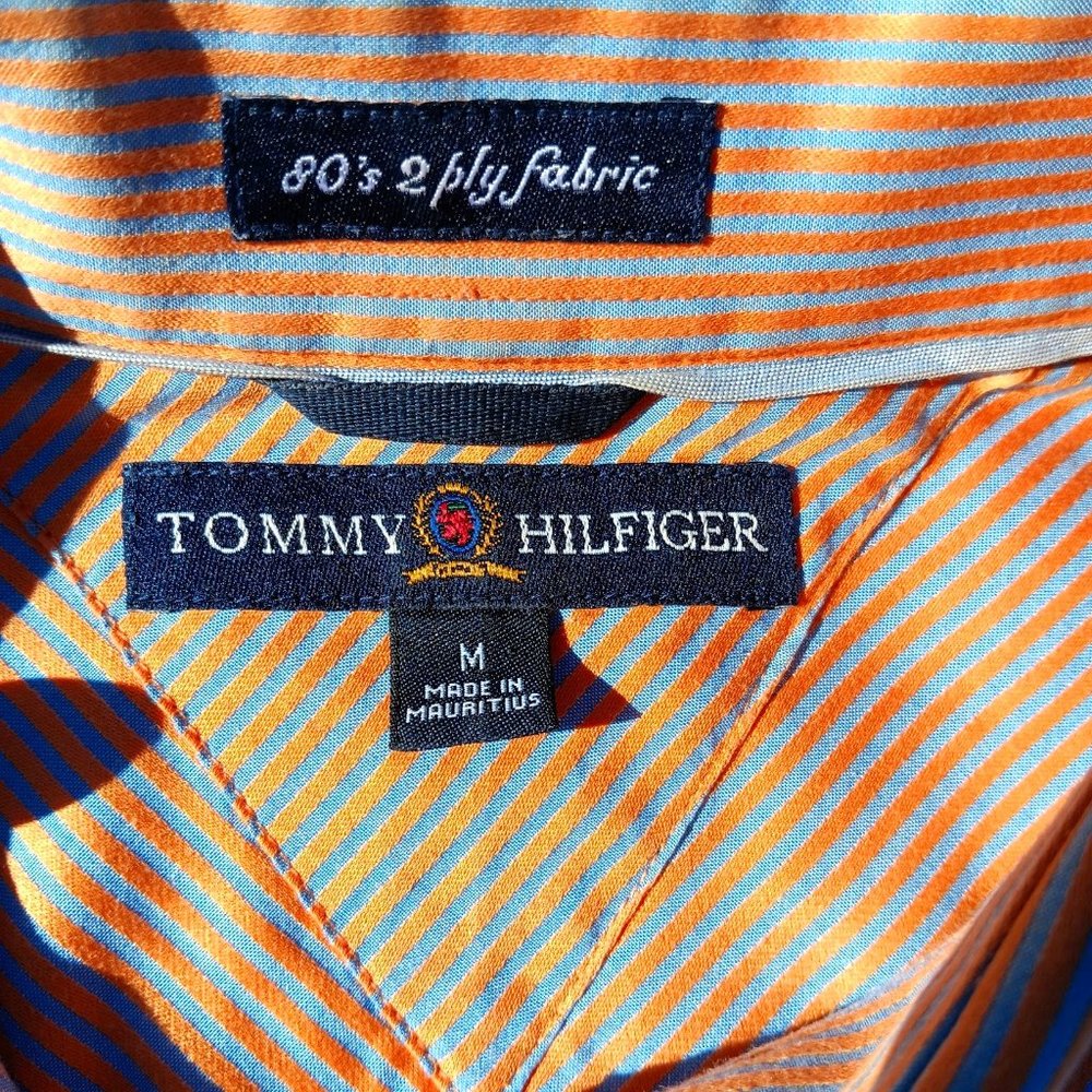 Tommy Hilfiger 80's Two-Ply Cotton Orange/Grey-Blue Striped Button-Down Shirt